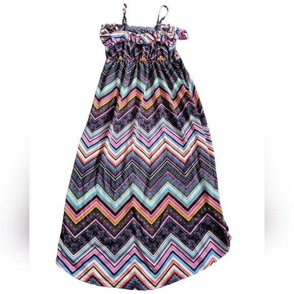 Beautees Maxi Medium Multi Colored Zig Zag Chevron Spaghetti Strap summer Dress - Picture 2 of 10